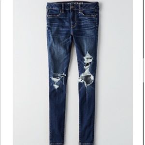 American Eagle Dark Wash Ripped Skinny Jeans